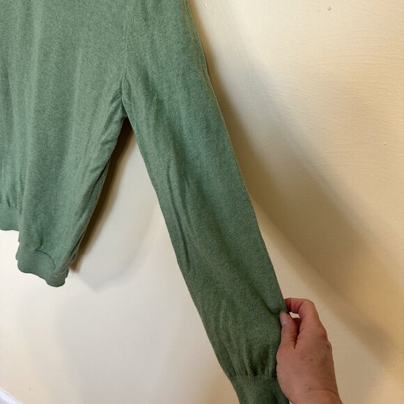 L L Bean Mens V Neck Sweater Cotton & Cashmere Large Moss Green Vtg Pullover - Picture 7 of 7